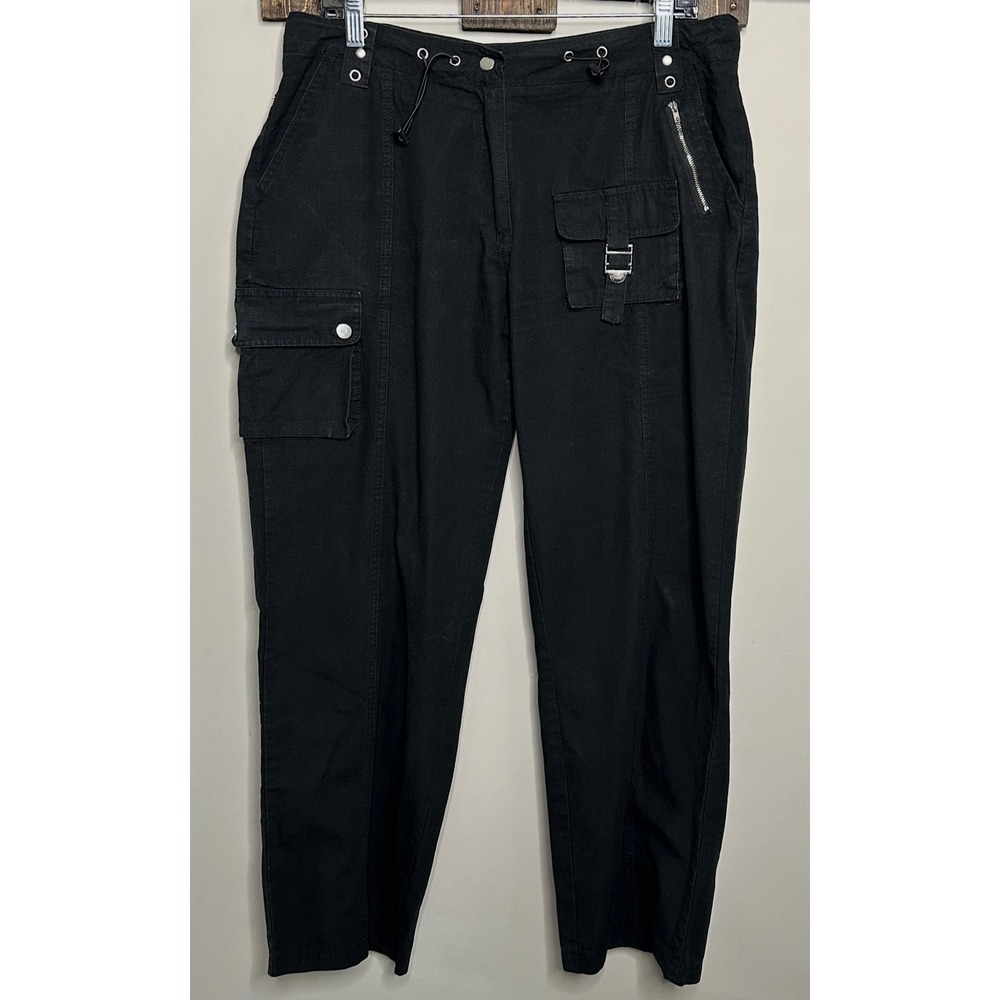 Edikted Cargo Pants Women Large Black Ripstop Multi-Pocket Utility Streetwear